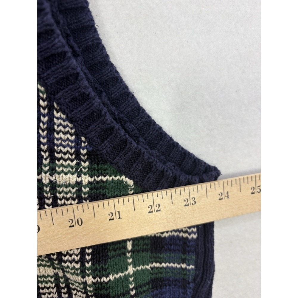 VTG Polo Ralph Lauren Knit Sweater Vest Plaid‎ Pony Academia Green Navy Prep XL - Picture 8 of 9